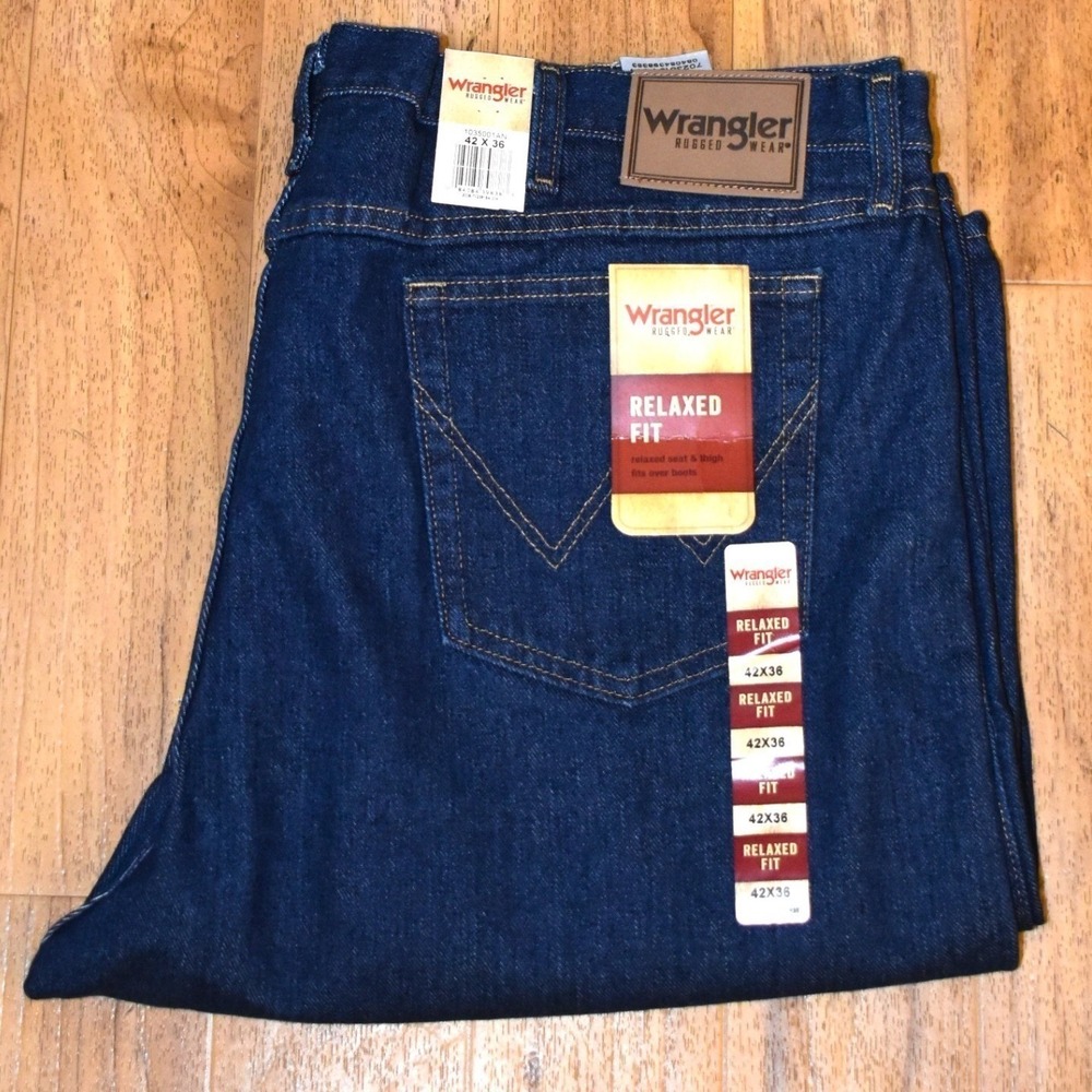 Wrangler‎ Rugged Wear Jeans Mens 42x36 Blue NEW Relaxed Fit 1035001AN